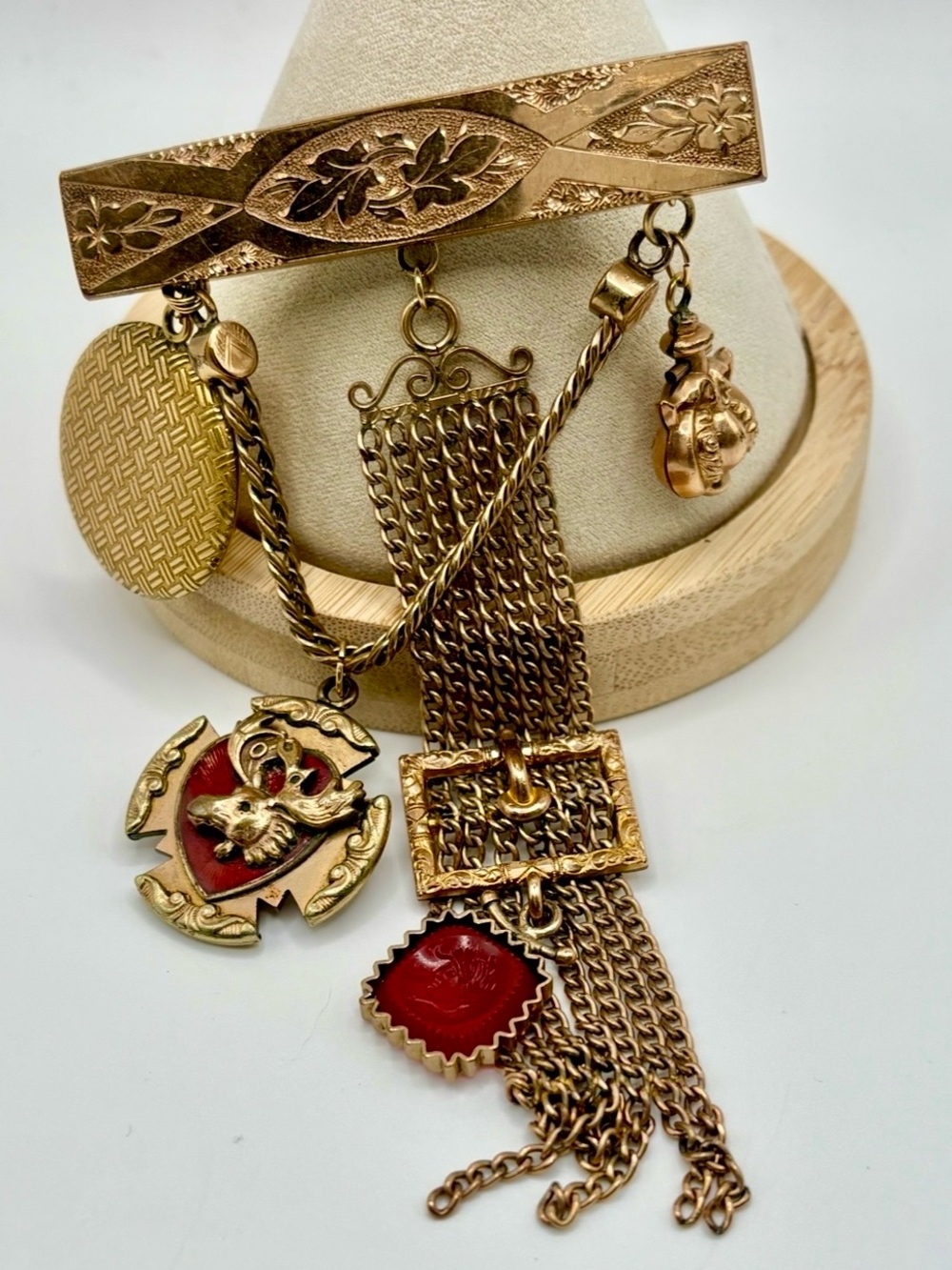 Antique Victorian Chatelaine Brooch Tassel Buckle Fob Pin 19th Century